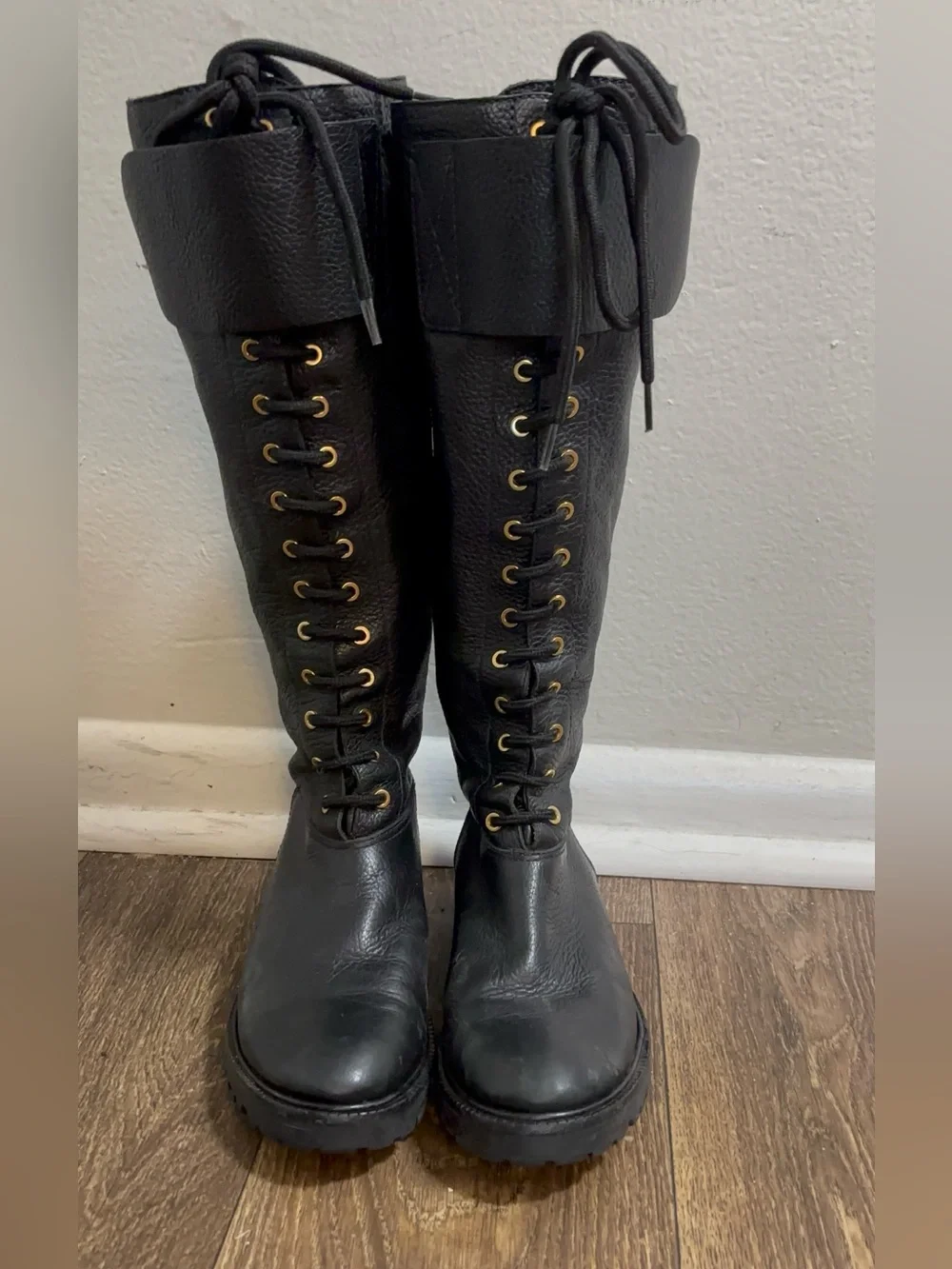 Tory Burch Leather Knee-High Combat Boots